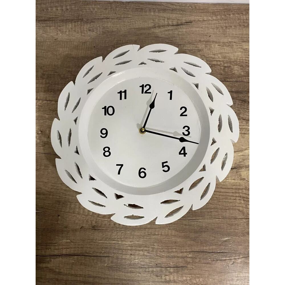 14-inch Round Wooden Wall Clock, Silent Sweep Hand Crafted Large Display